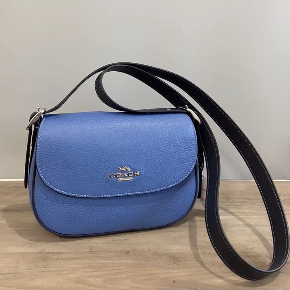 NWT COACH CF383 Macie Saddle Bag in Refined Pebble Leather Sky Blue
